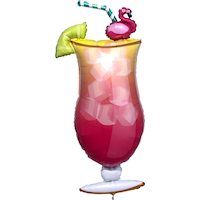 Ballon en aluminium satiné cocktail, rose, 41 po, gonflement à l'hélium et ruban inclus, pour l'été/Luau/Tiki Front_Flat