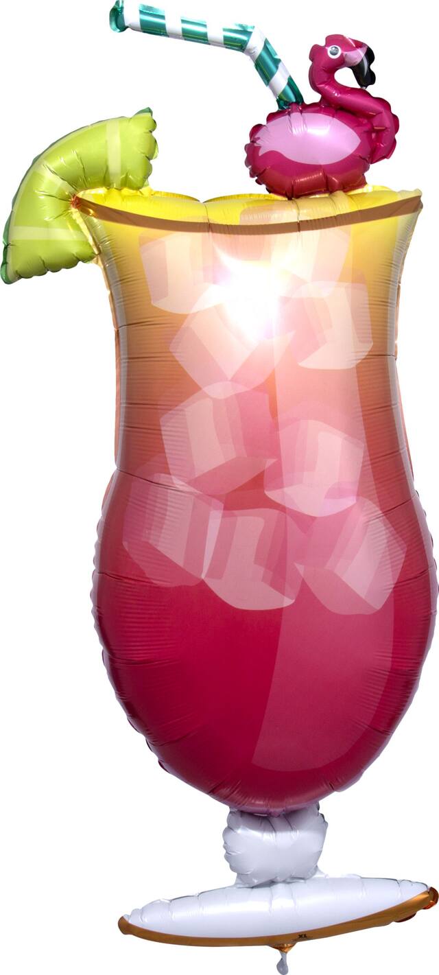Cocktail Beverage Drink Satin Foil Balloon, Pink, 41-in, Helium Inflation & Ribbon Included for Summer/Luau/Tiki Front_Flat