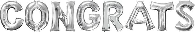 Air-Filled Congrats Letter Balloons, Silver, 8-pc Front_Flat