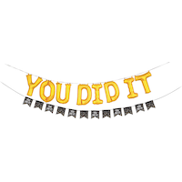 Air-Filled "You Did It" Letter Foil Graduation Balloons with Pennant Banner, Gold, 13-in Front_Flat
