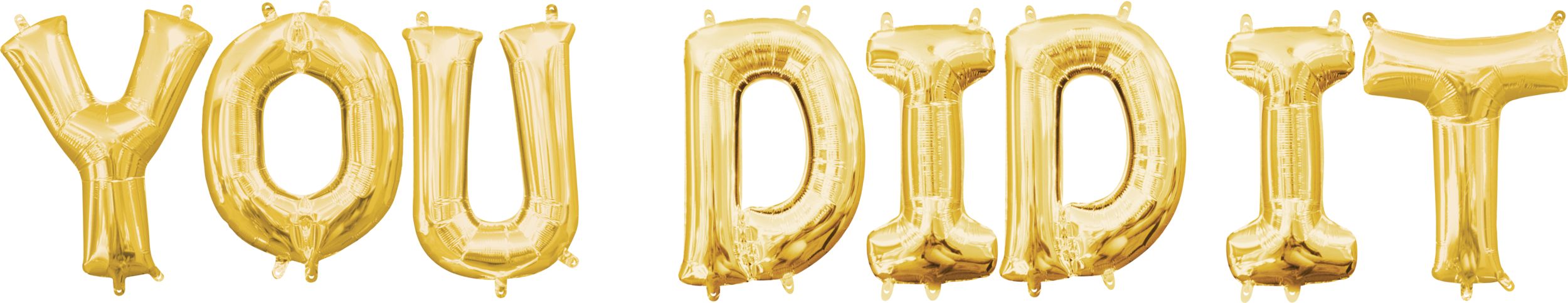 Air-Filled "You Did It" Letter Foil Graduation Balloons with Pennant Banner, Gold, 13-in Front_Flat