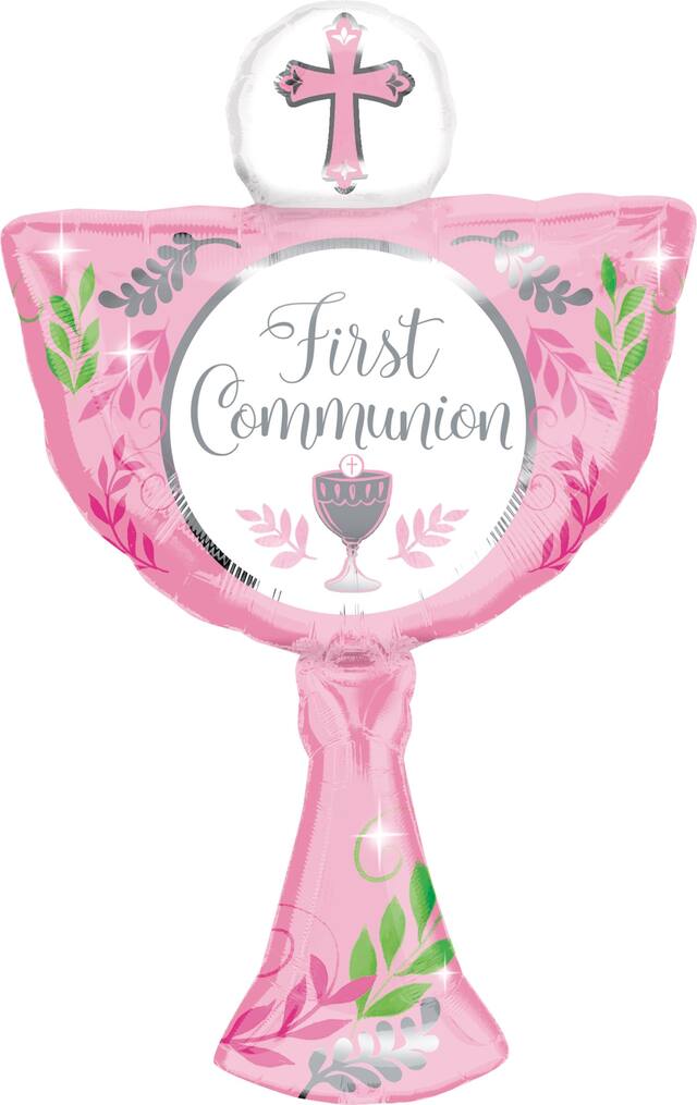Challice 1st Communion Foil Balloon, Helium Inflation Included, Pink, 31-in Front_Flat