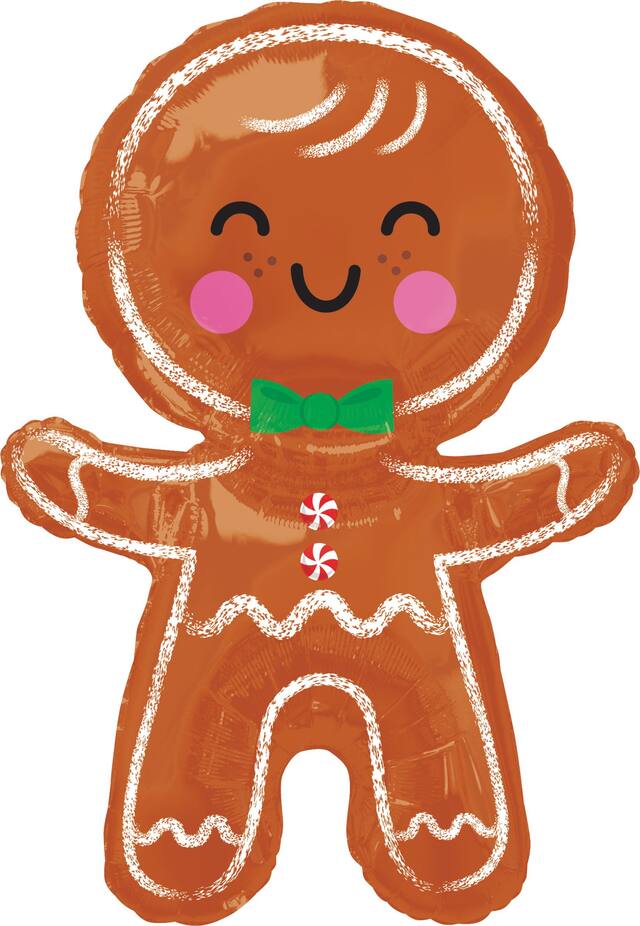Ballon en aluminium satiné, bonhomme de pain d'épice, brun, 22 po, gonflement à l'hélium et ruban inclus, pour Noël Front_Flat