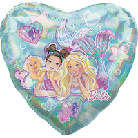 Ballon holographique Barbie Sirène en cœur à paillettes pour anniversaire, gonflage à l’hélium inclus, 28 po Front_Flat