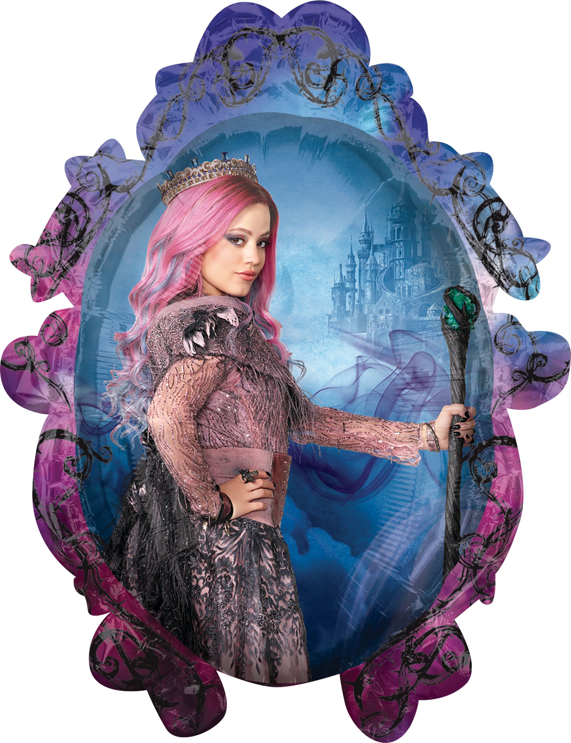 Disney Descendants Mal/Evie/Uma Satin Foil Balloon, Blue/Purple, 31-in, Helium Inflation & Ribbon Included for Birthday Party Front_Flat