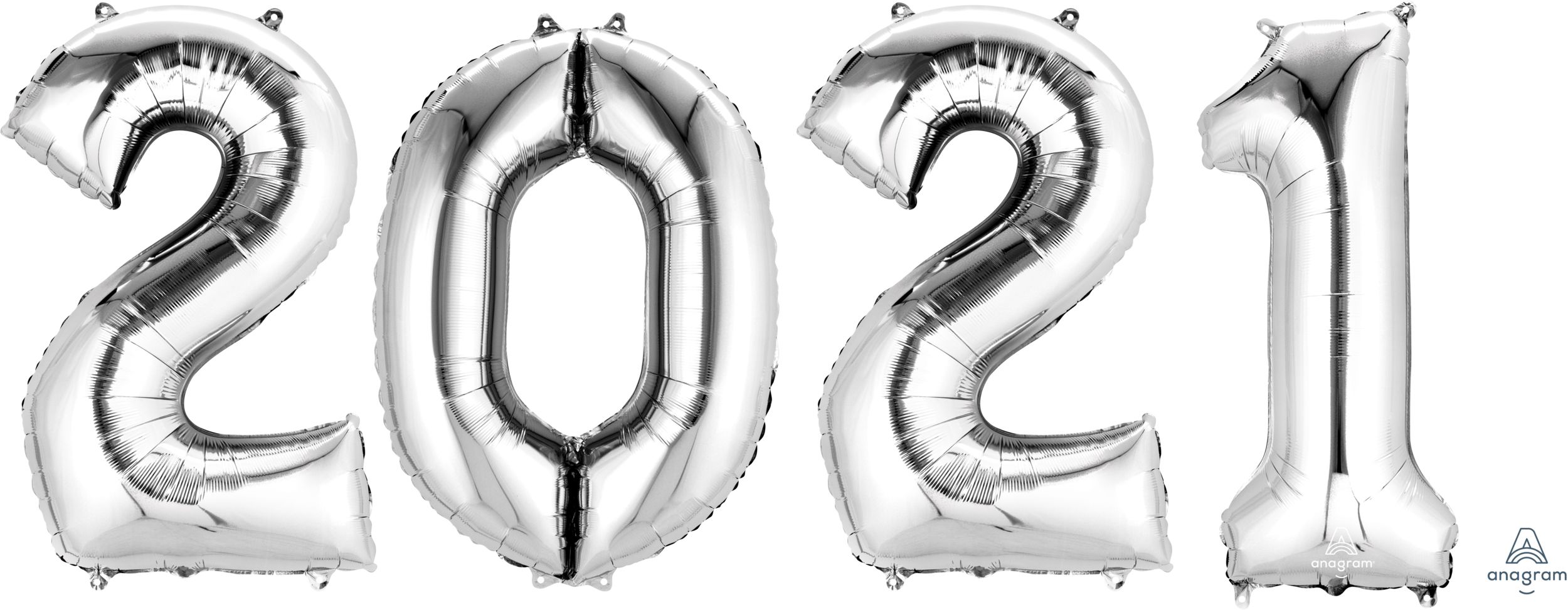 Ballon géant en aluminium 2021 chiffres pour la nouvelle année/remise des diplômes, gonflement d’hélium inclus, argenté, 34&nbsp;po Front_Flat