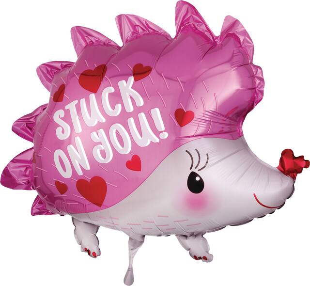 Stuck on You Hedgehog Foil Balloon for Valentine's Day/Anniversary/Love, Helium Inflation Included, Pink, 20-in Front_Three_Fourths_Angled_Left
