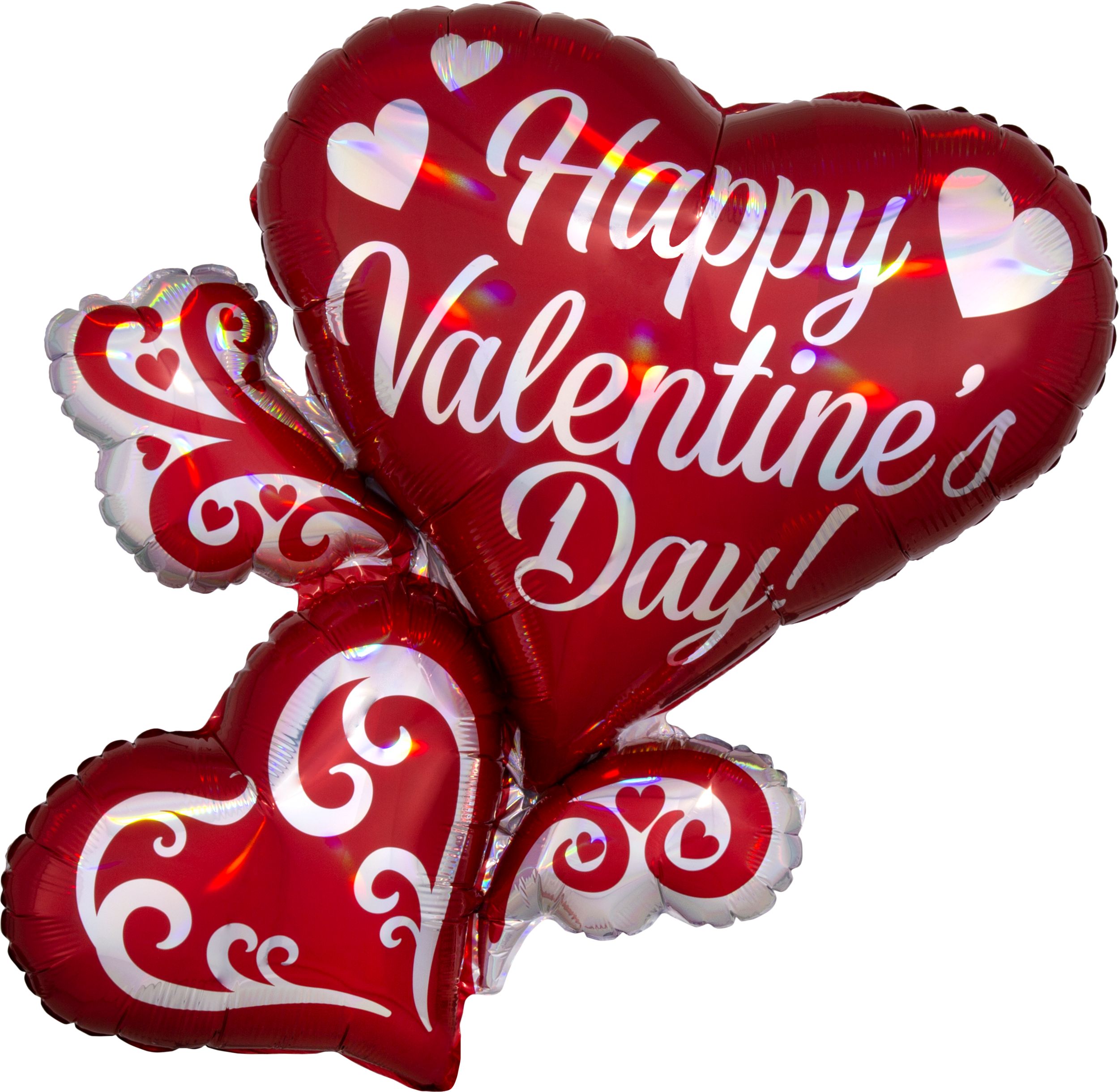 Iridescent & Red Valentine's Day Heart Cluster Balloon, 26-in Front_Flat