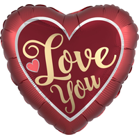 Ballon en aluminium satiné Love You, coeur, rouge, 28 po, gonflement à l'hélium et ruban inclus, pour Saint-Valentin/anniversaire Front_Flat