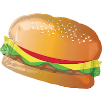 Hamburger Foil Balloon for Summer/Birthday Party, Helium Inflation Included, 26-in Front_Angled_Left
