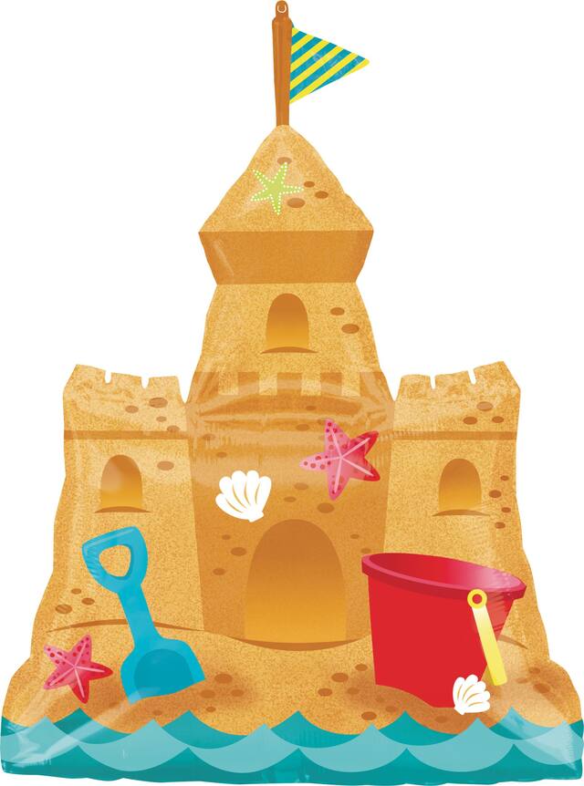Ballon en aluminium Château de sable pour fête d’été/de plage, gonflage à l’hélium inclus, 30&nbsp;po Front_Flat