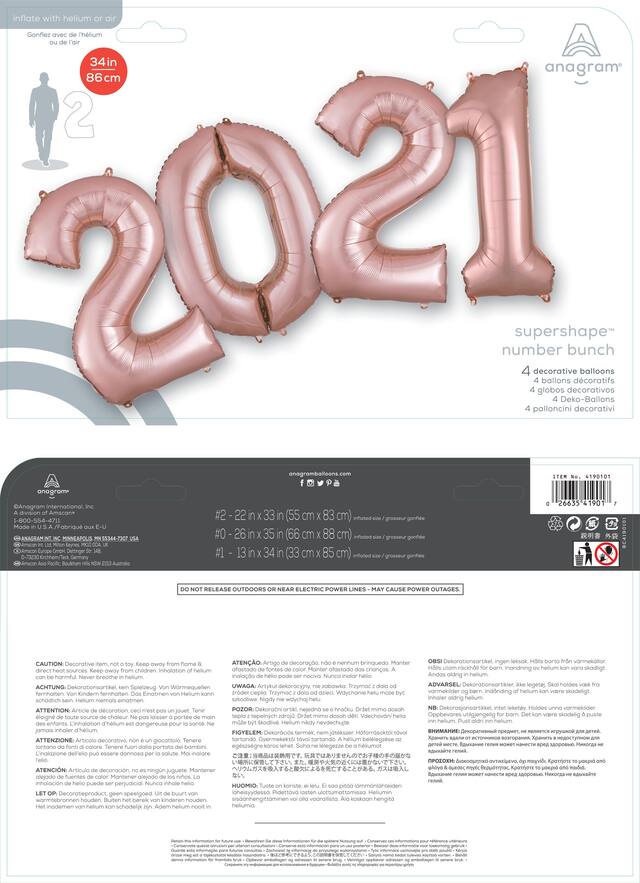 New Year's 2021 Gold Balloon, 34-in Composite_or_Mixed