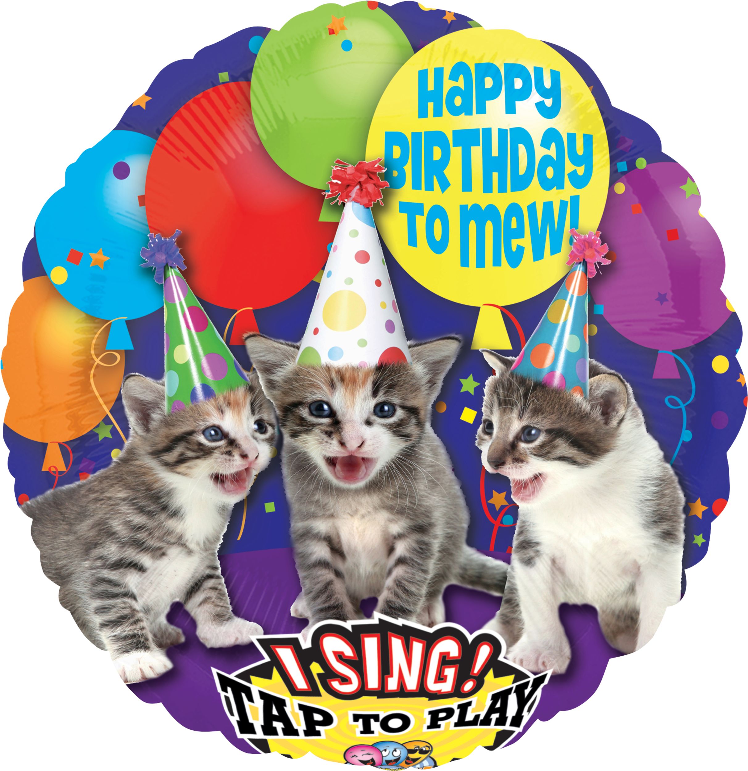 Singing Happy Birthday Kitten Foil Balloon, Helium Inflation Included, 28-in Front_Flat