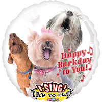 Ballon en aluminium Chiens chantants« Happy Birthday », gonflage à l’hélium inclus, 28 po Front_Flat