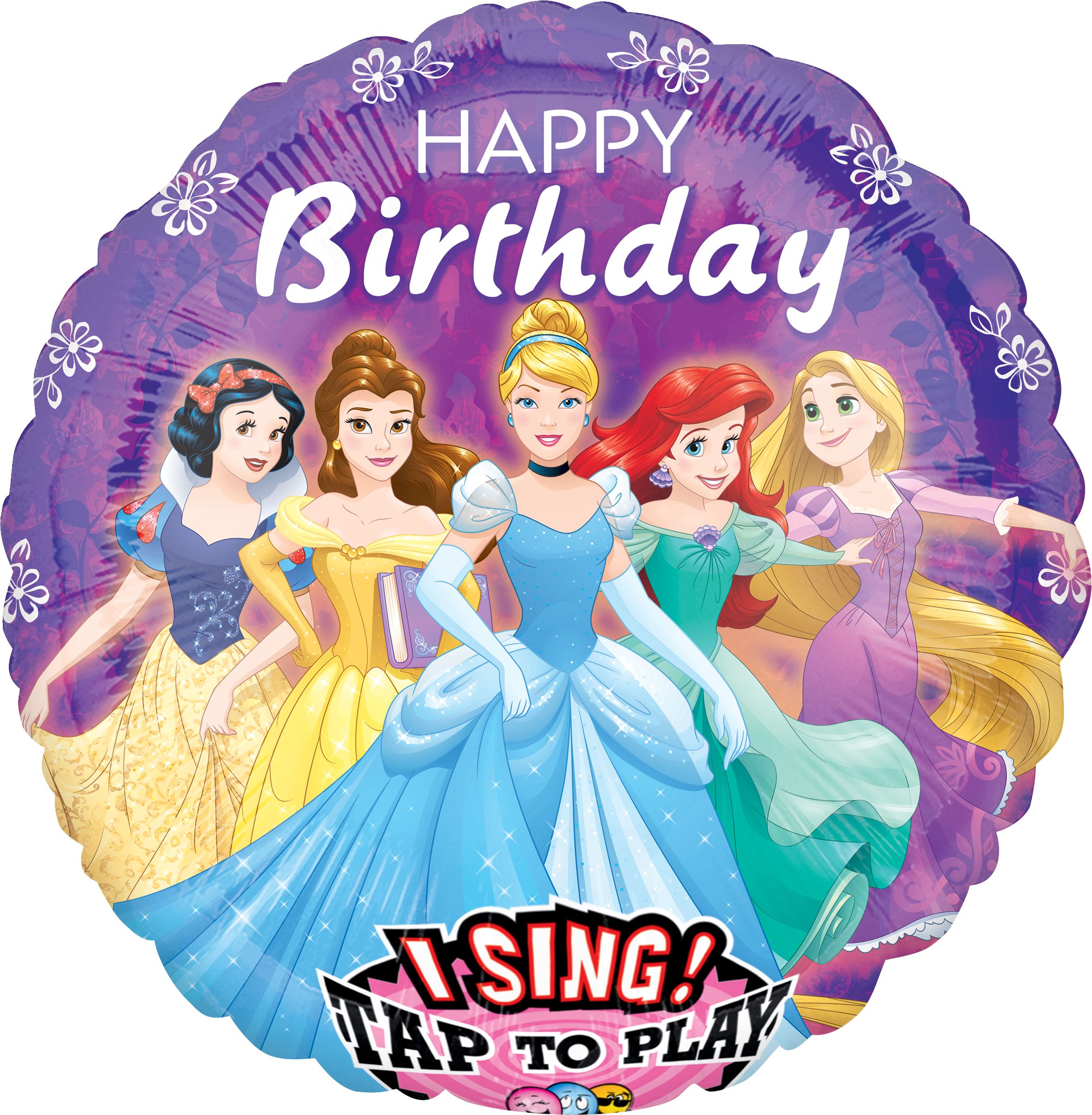 Singing Disney Princess Birthday Balloon, 28-in Front_Flat