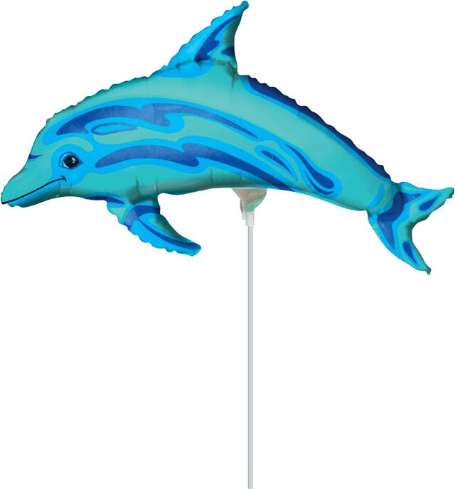 Dolphine Satin Mini-Shape Foil Balloon, Blue, Air-Filled for Summer Front_Flat
