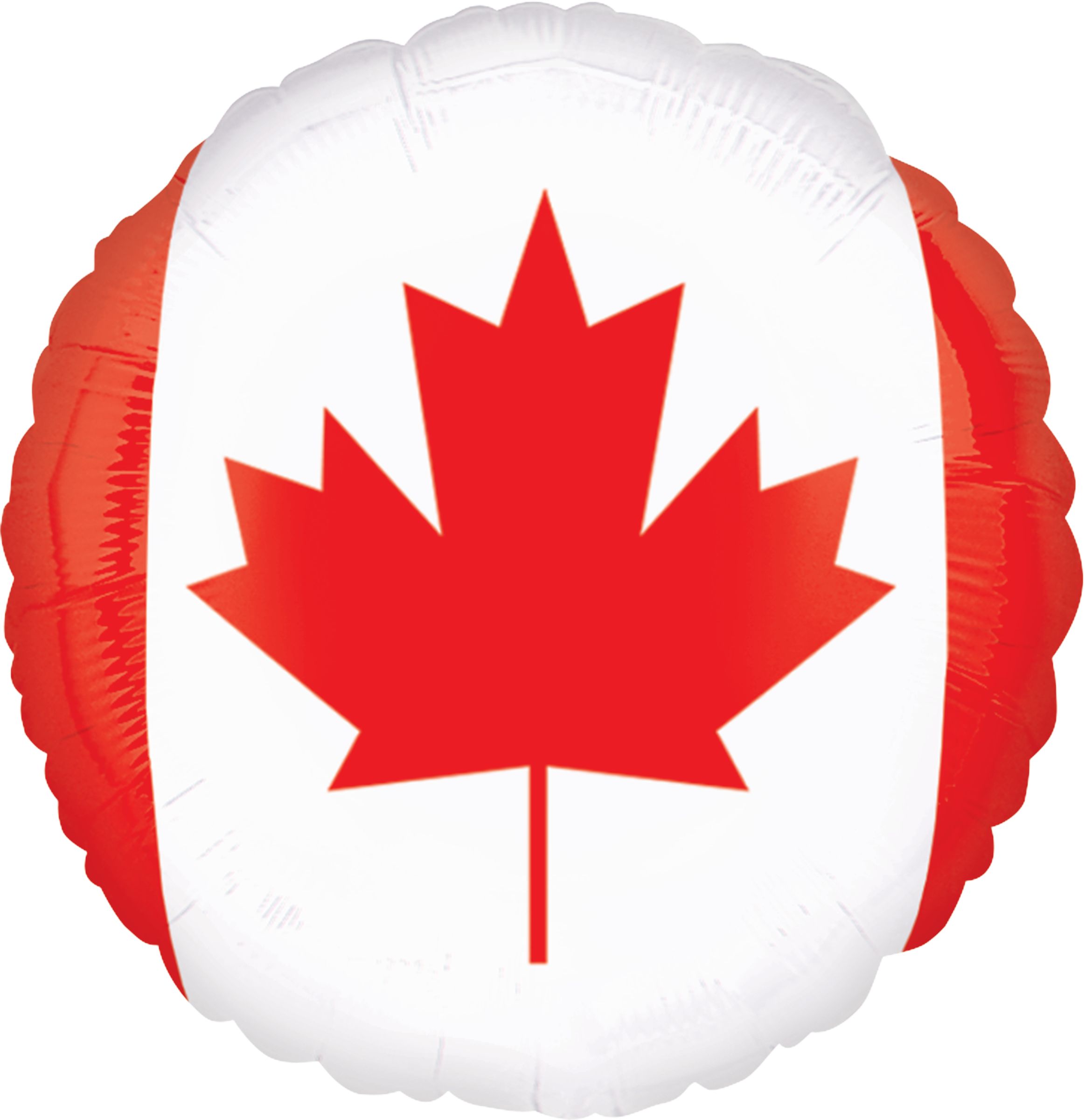 Round Satin Foil Balloon, Red/White, Canadian Flag, 18-in, Helium Inflation & Ribbon Included for Canada Day Front_Flat