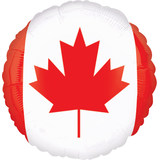 Round Satin Foil Balloon, Red/White, Canadian Flag, 18-in, Helium Inflation & Ribbon Included for Canada Day Front_Flat