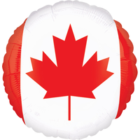 Round Satin Foil Balloon, Red/White, Canadian Flag, 18-in, Helium Inflation & Ribbon Included for Canada Day