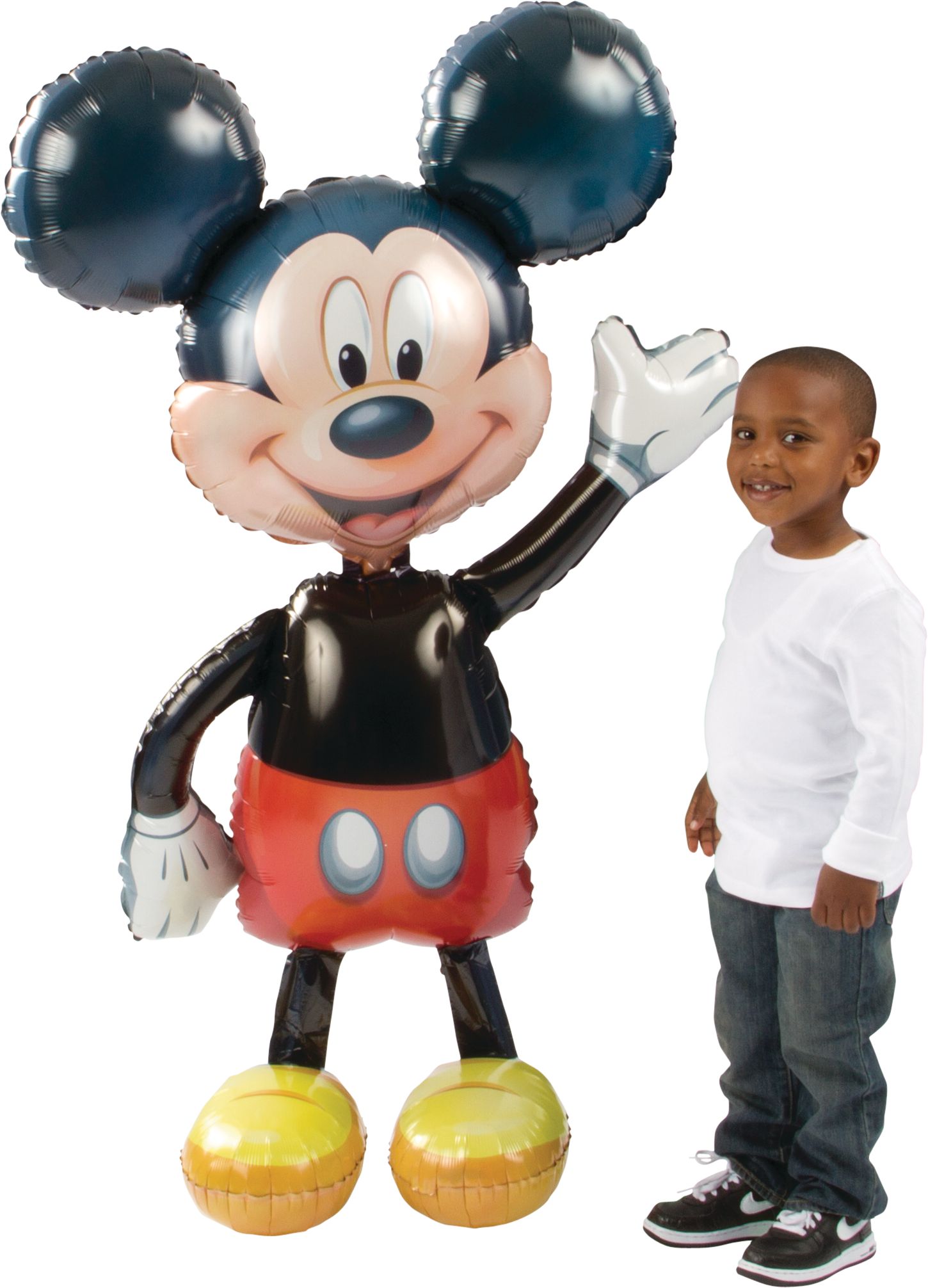 Disney Mickey Mouse Satin Giant Gliding Air-Walker Foil Balloon, Red/Black, 52-in, Helium Inflation & Ribbon Included for Birthday Party Front_Angled_Right