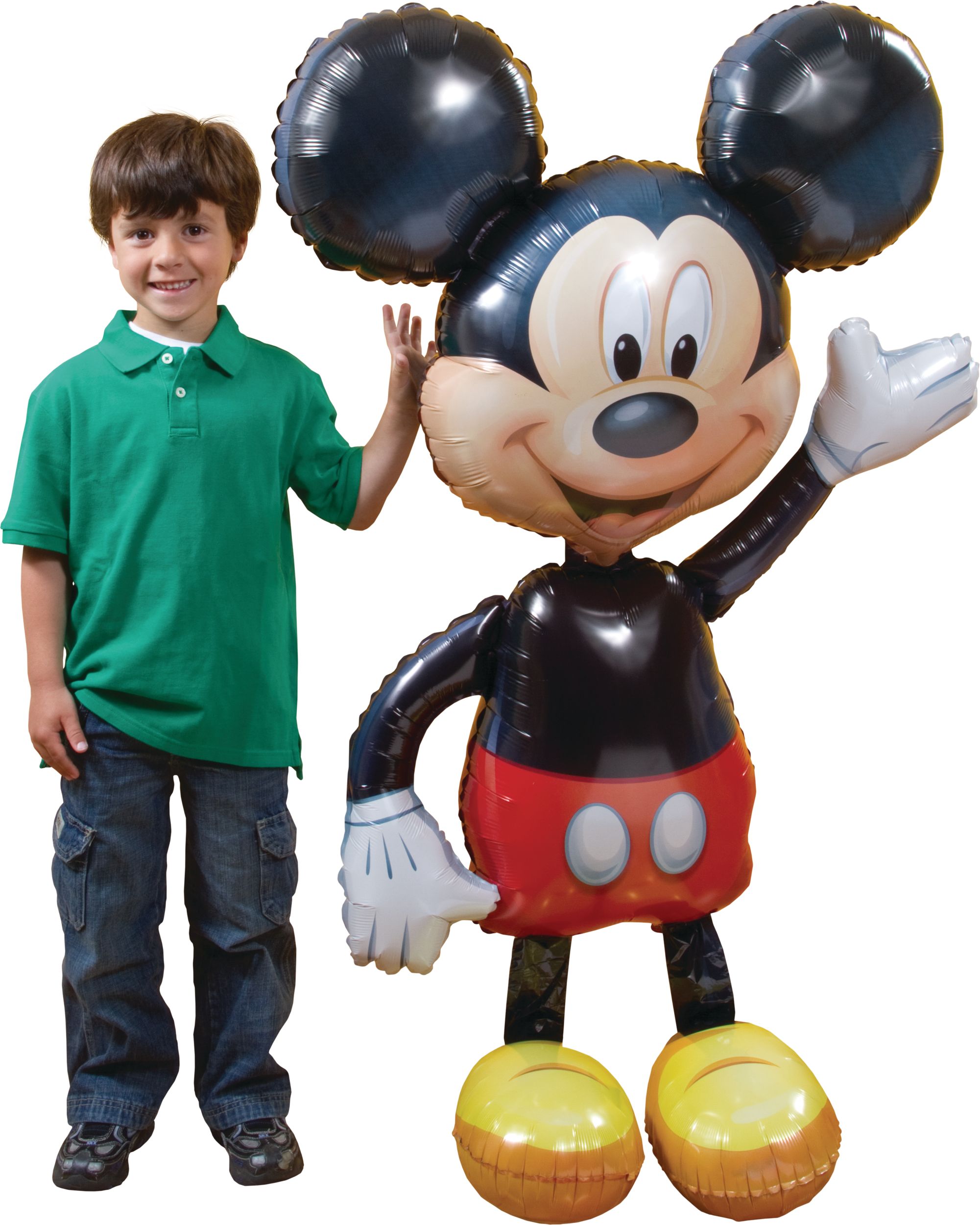 Disney Mickey Mouse Satin Giant Gliding Air-Walker Foil Balloon, Red/Black, 52-in, Helium Inflation & Ribbon Included for Birthday Party Front_Angled_Right
