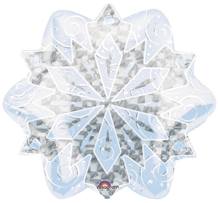Ballon en aluminium satiné, flocon de neige, argent et bleu, 18 po, gonflement à l'hélium et ruban inclus, pour hiver/Noël Front_Flat