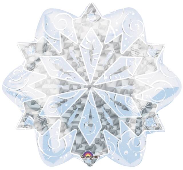 Ballon en aluminium satiné, flocon de neige, argent et bleu, 18 po, gonflement à l'hélium et ruban inclus, pour hiver/Noël Front_Flat