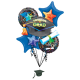 "Congrats Grad" Graduation Foil Balloon Bouquet, Helium Inflation Included, 6-pc Front_Flat