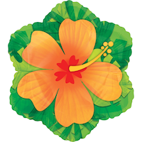 Hibiscus Foil Balloon for Tropical/Summer Party, Helium Inflation Included, Orange, 17-in Front_Flat