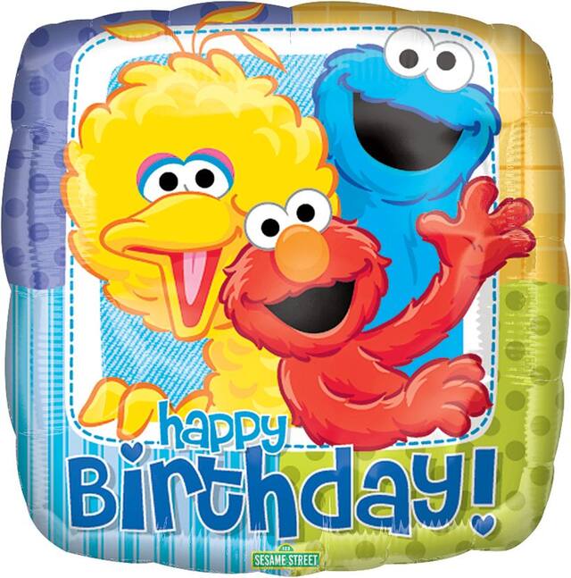 Happy Birthday Sesame Street Foil Balloon, Helium Inflation Included, 17-in Front_Flat