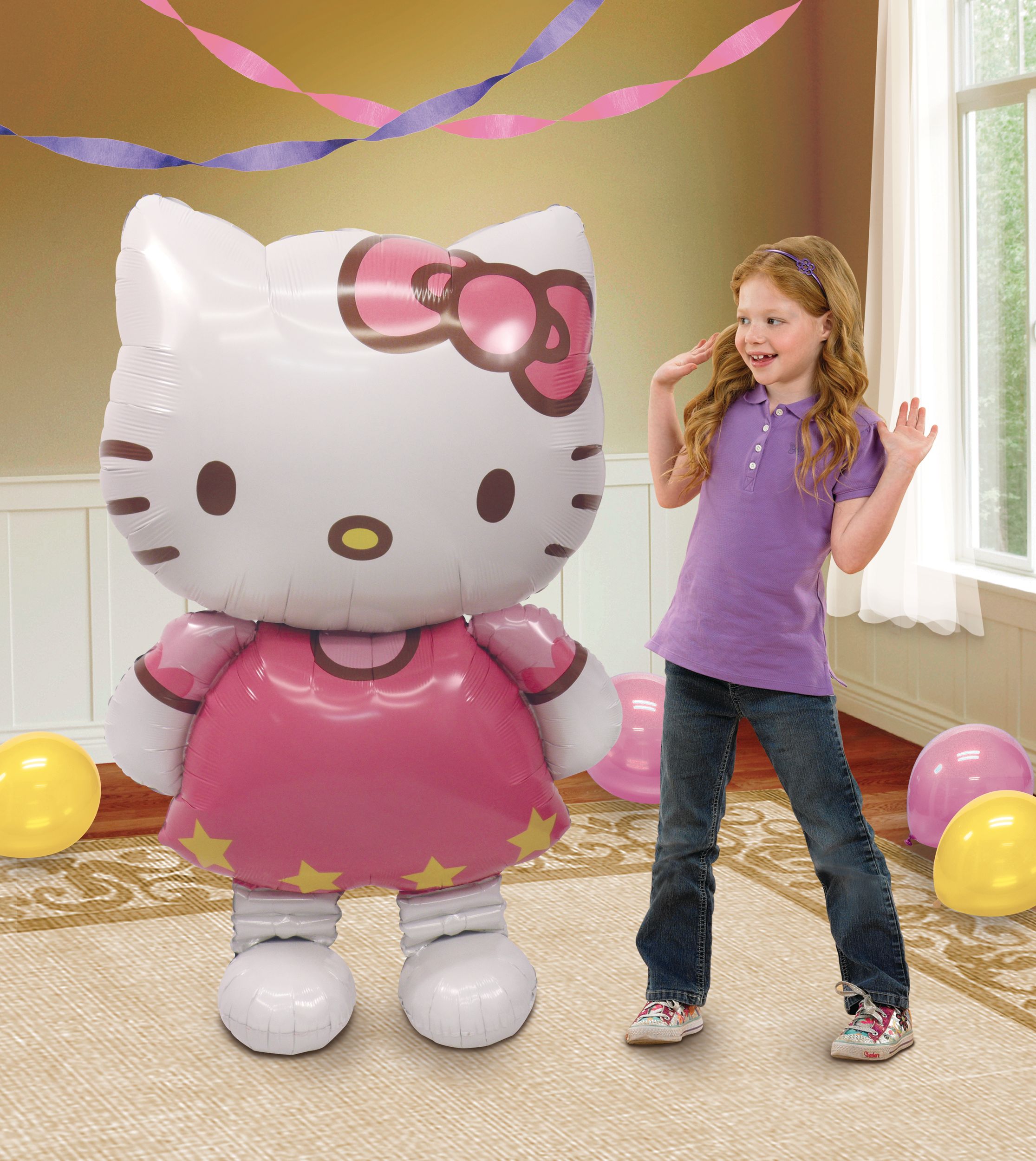 Giant Gliding Hello Kitty Foil Balloon for Birthday Party, Helium Inflation Included, 50-in Front_Flat