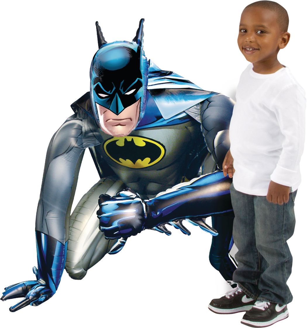 DC Batman Satin Giant Gliding Air-Walker Foil Balloon, Silver/Blue, 44-in, Helium Inflation & Ribbon Included for Birthday Party Front_Flat