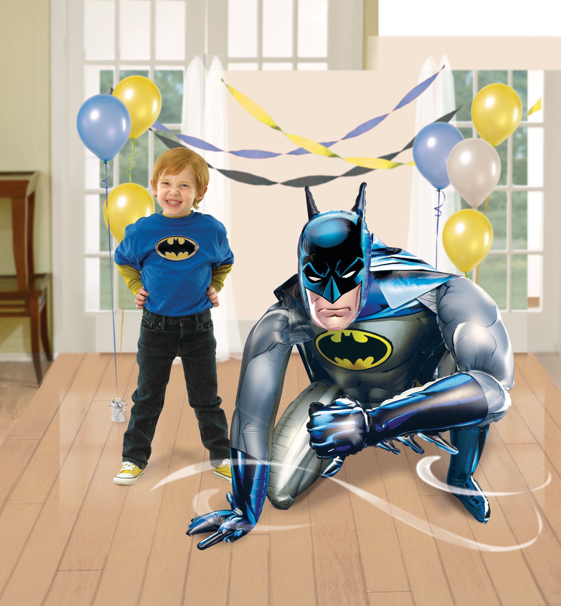 DC Batman Satin Giant Gliding Air-Walker Foil Balloon, Silver/Blue, 44-in, Helium Inflation & Ribbon Included for Birthday Party Composite_or_Mixed