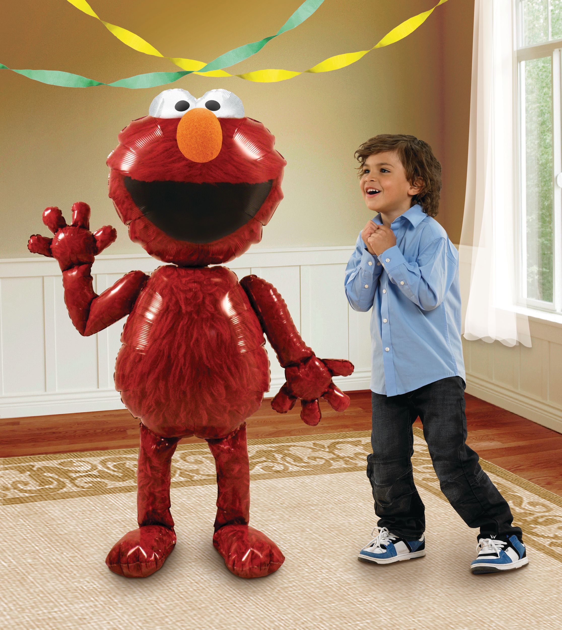 Sesame Street Elmo Satin Giant Gliding Air-Walker Foil Balloon, Red, 54-in, Helium Inflation & Ribbon Included for Birthday Party Front_Flat