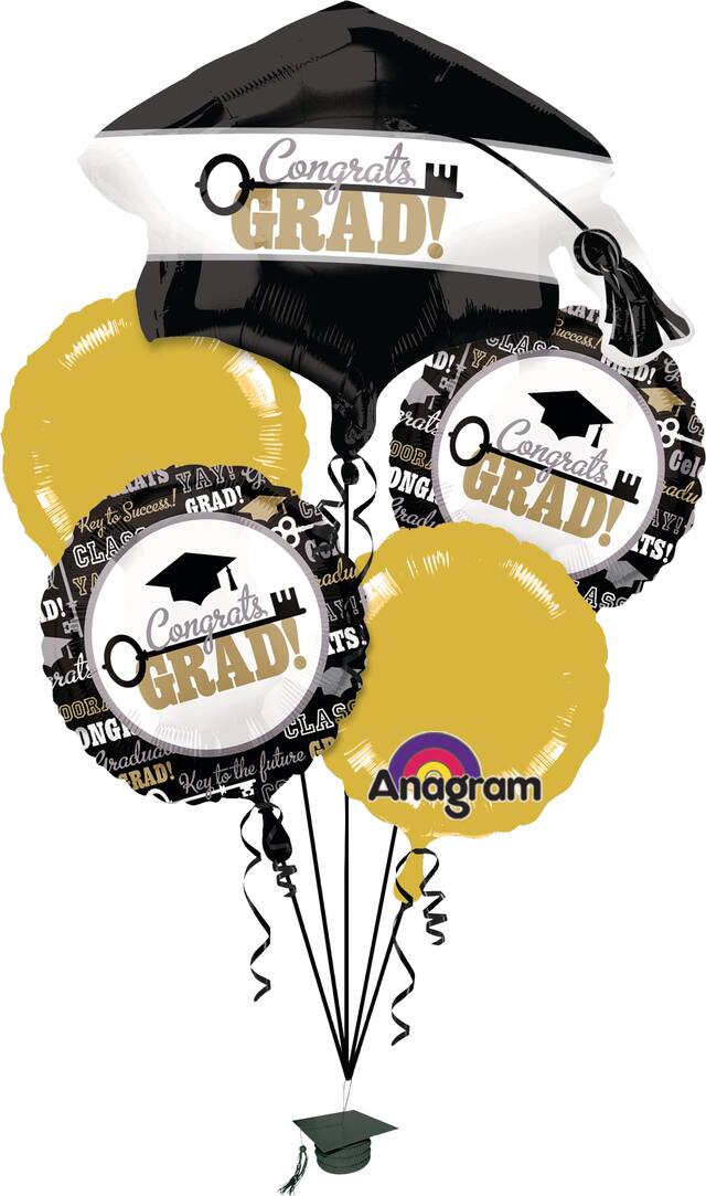 Graduation Key to Success Foil Balloon Bouquet, Helium Inflation Included, 5-pc Front_Flat
