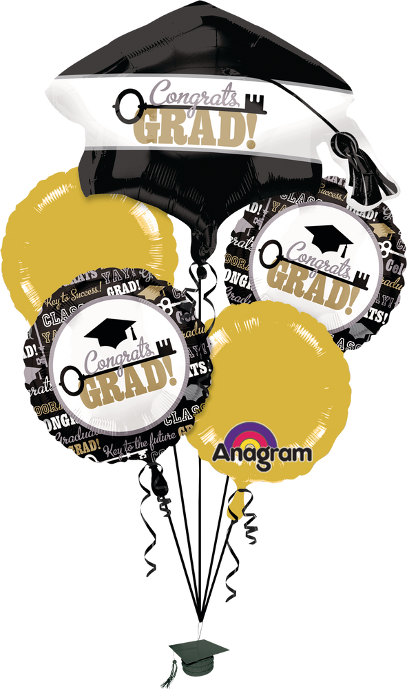 Graduation Key To Success Foil Balloon Bouquet, Helium Inflation 