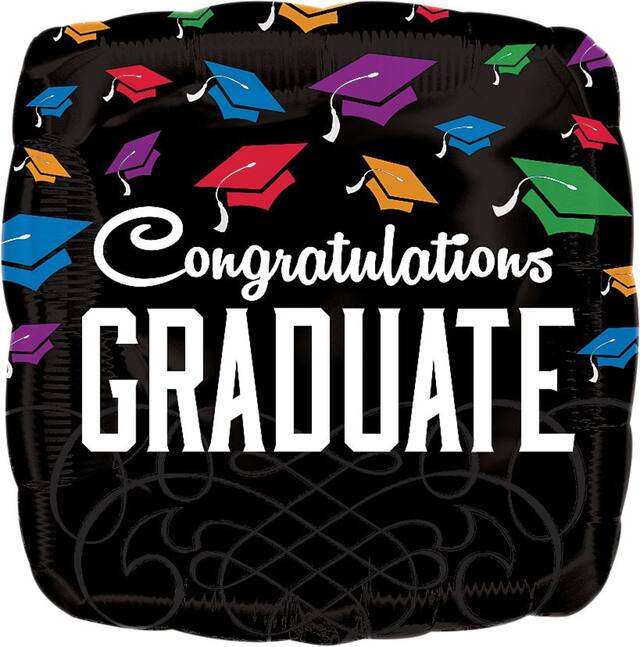 Ballon en aluminium carré Congratulations Graduate, gonflage à l’hélium inclus, 17&nbsp;po Front_Flat