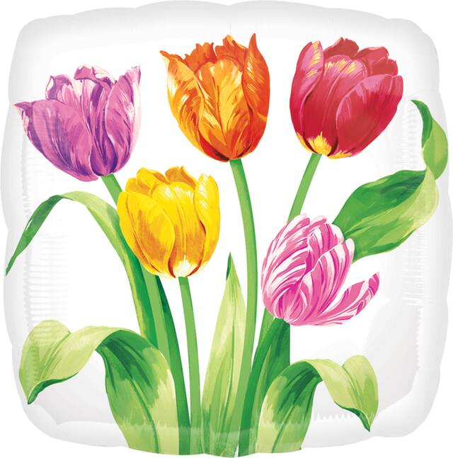 Ballon en aluminium jardin de tulipes pour le printemps/l’été/la fête des Mères, gonflage à l’hélium inclus, 17&nbsp;po Overhead_Flat