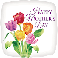 Ballon en aluminium satiné carré Happy Mothere's Day, blanc/multicolore, floral, 17 po, gonflement à l'hélium et ruban inclus, pour la fête des Mères Front_Flat