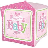 Ballon en aluminium pour fête prénatale de Cubez Welcome Baby Girl, gonflage à l’hélium inclus, rose, 15 x 15 po Front_Angled_Left