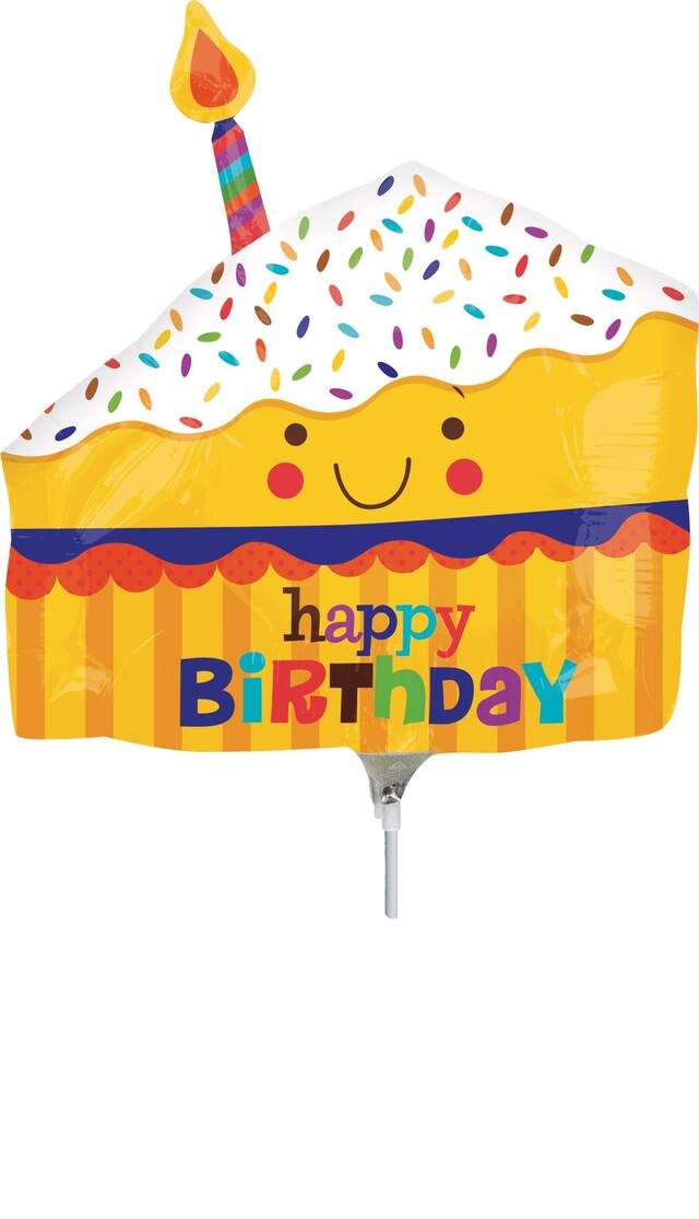 Mini ballon rempli d'air en forme de part de gâteau Happy Birthday Front_Flat