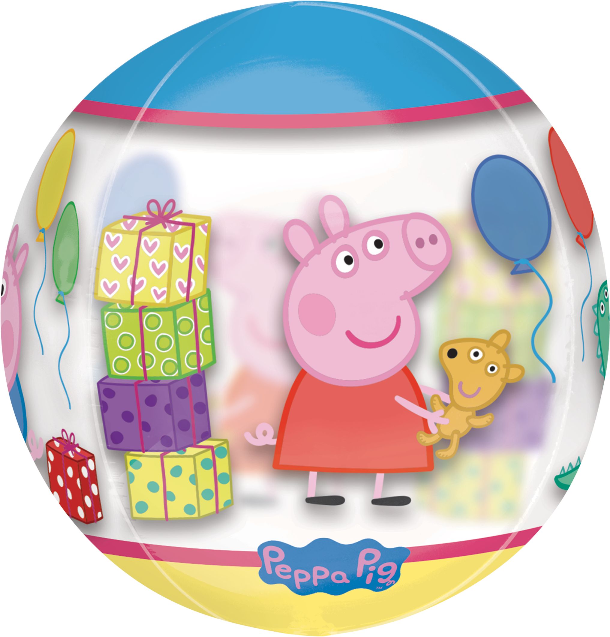 Nickelodeon Peppa Pig Orbz Transparent Print Foil Balloon, Multi-Coloured, 16-in, Helium Inflation & Ribbon Included for Birthday Party Front_Flat