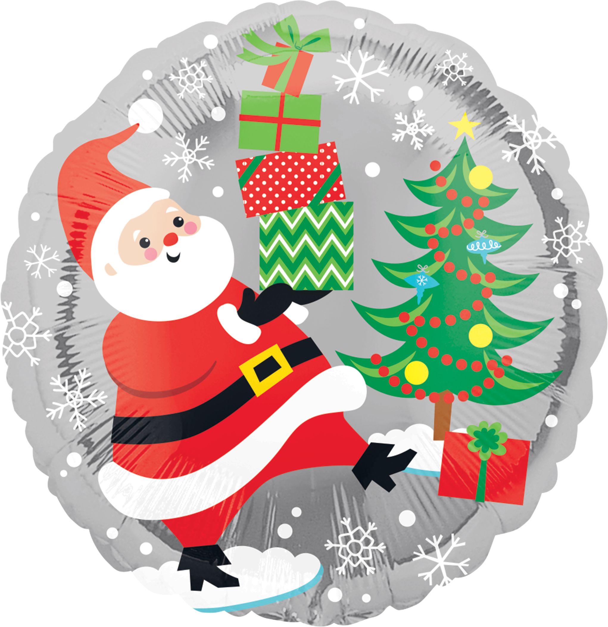 Ballon en aluminium de Noël avec père Noël/arbre/cadeaux, gonflage à l’hélium inclus, 17&nbsp;po Front_Flat
