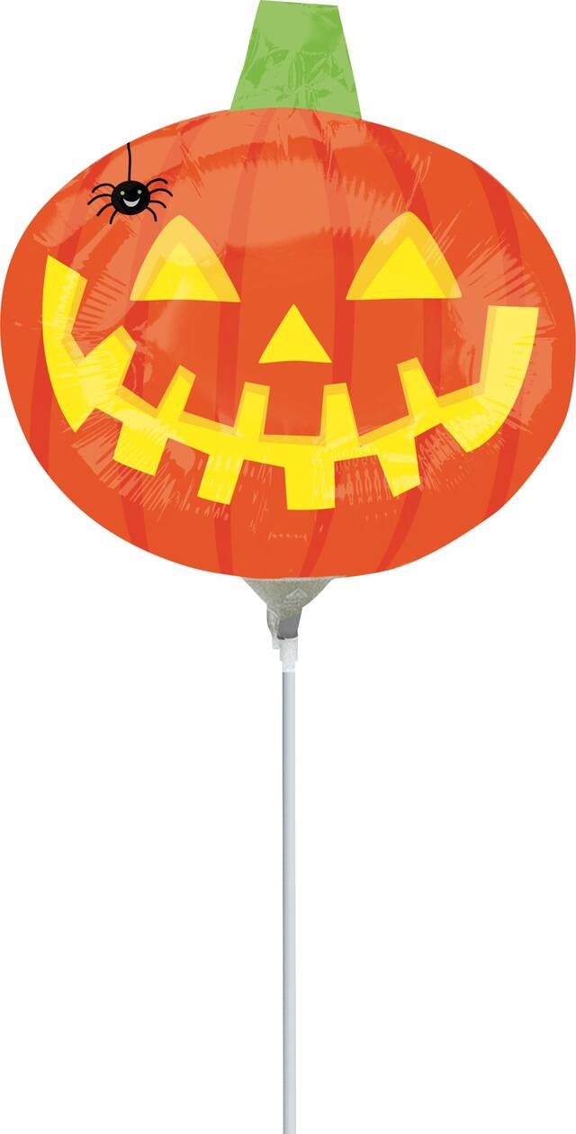 Air-Filled Mini Pumpkin with Spider Foil Balloon for Fall/Halloween, Orange Front_Flat