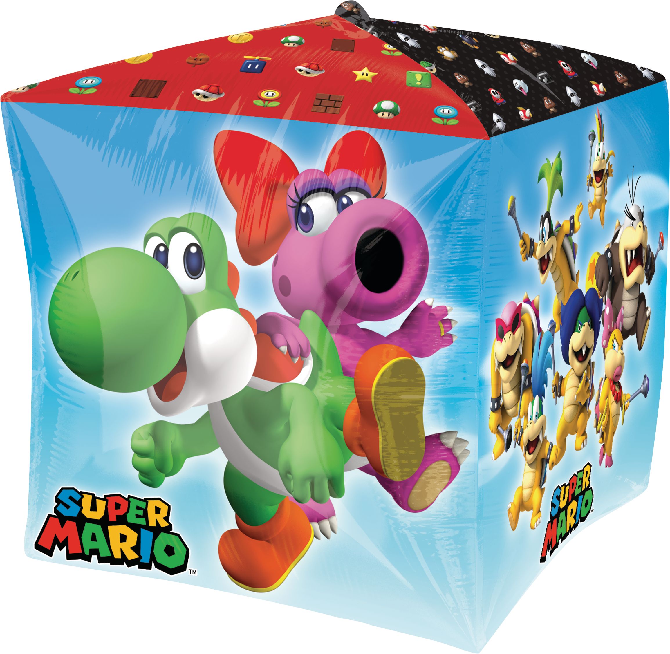 Ballon en aluminium satiné Cubez Nintendo Super Mario Bros Bowser/Yoshi/Toad, multicolore, 15 po, gonflement à l'hélium et ruban inclus, pour fête d'anniversaire Back_Angled_Right