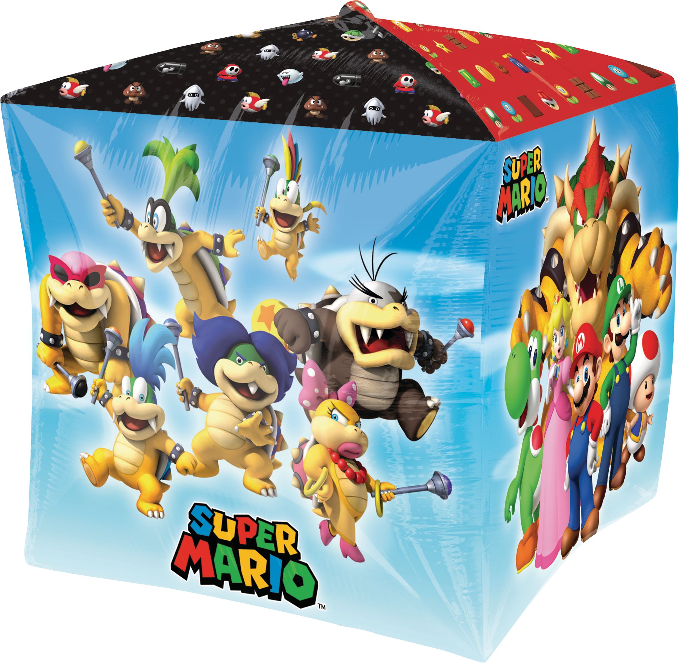 Ballon en aluminium satiné Cubez Nintendo Super Mario Bros Bowser/Yoshi/Toad, multicolore, 15 po, gonflement à l'hélium et ruban inclus, pour fête d'anniversaire Front_Angled_Right