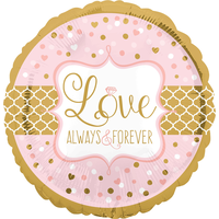 Ballon en aluminium « Love Always and Forever » pour fête prénuptiale/mariage, gonflage à l’hélium inclus, rose/doré, 17 po Front_Flat