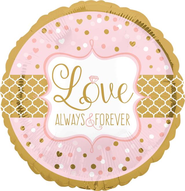 Love Always and Forever Foil Balloon for Bridal Shower/Wedding, Helium Inflation Included, Pink/Gold, 17-in Front_Flat