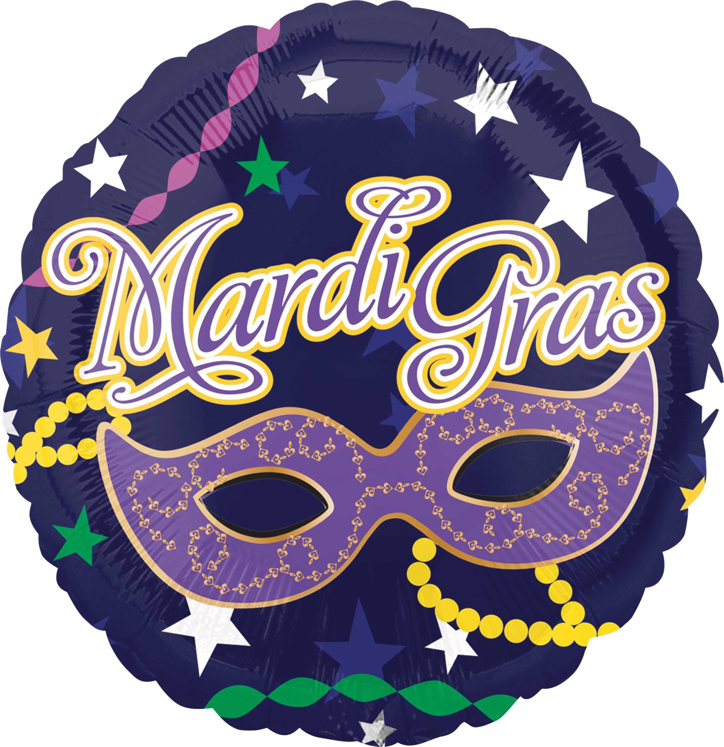 Ballon masque de mascarade, Mardi Gras, 17 po Front_Flat