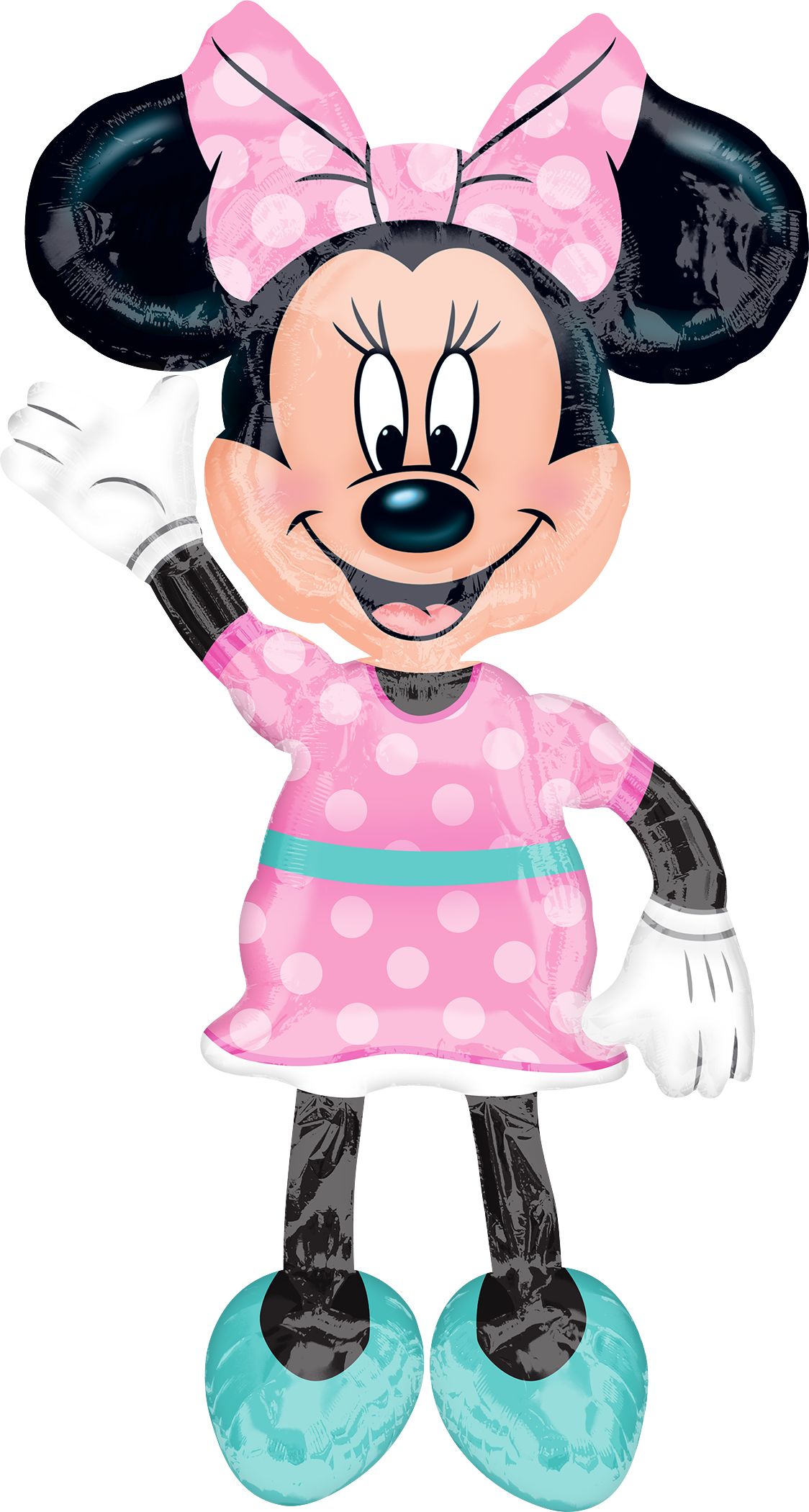 Ballon en aluminium géant marchant satiné Disney Minnie Mouse, rose/noir, à pois, 54 po, ruban et gonflage hélium, à pois compris, pour fête d'anniversaire Front_Flat